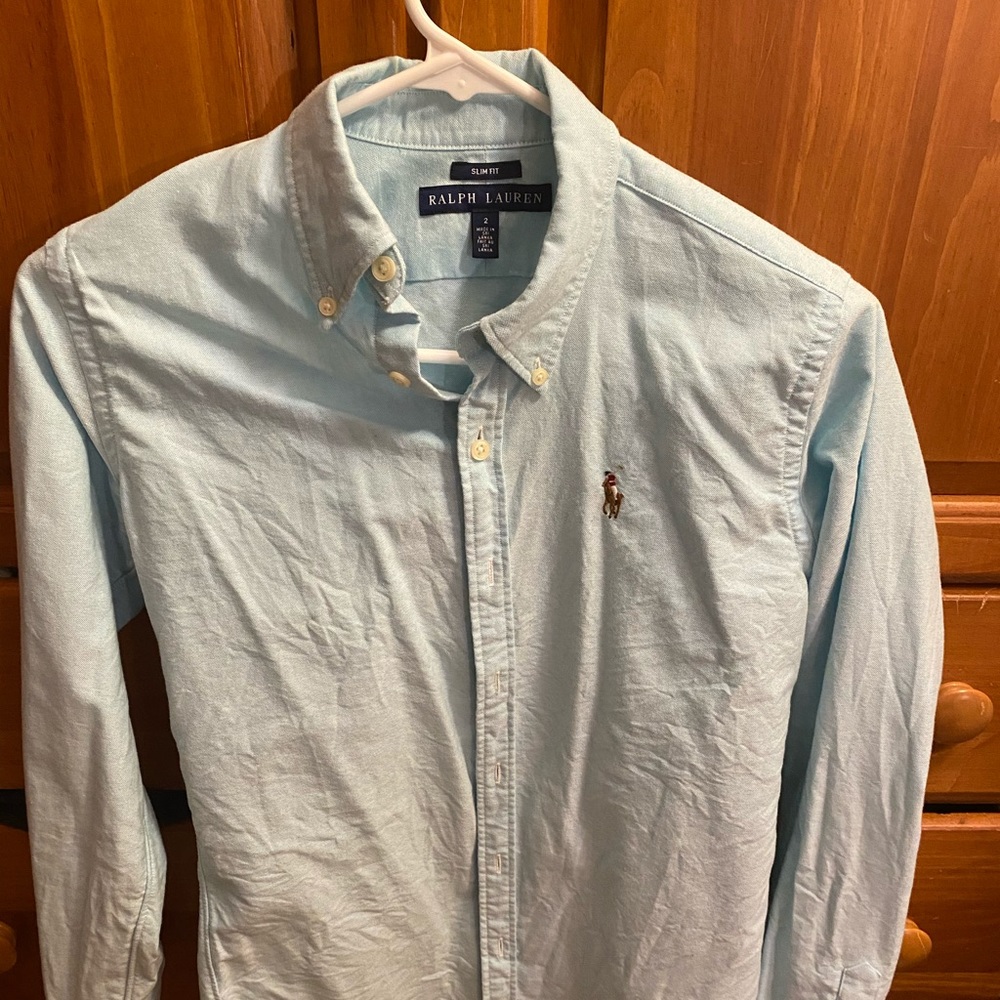 Light Blue Slim Fit Ralph Lauren Long Sleeve Polo